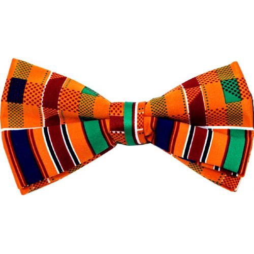 Classico Italiano Orange / Royal Blue / Wine / Green Geometric Design 100% Silk Bow Tie / Hanky Set